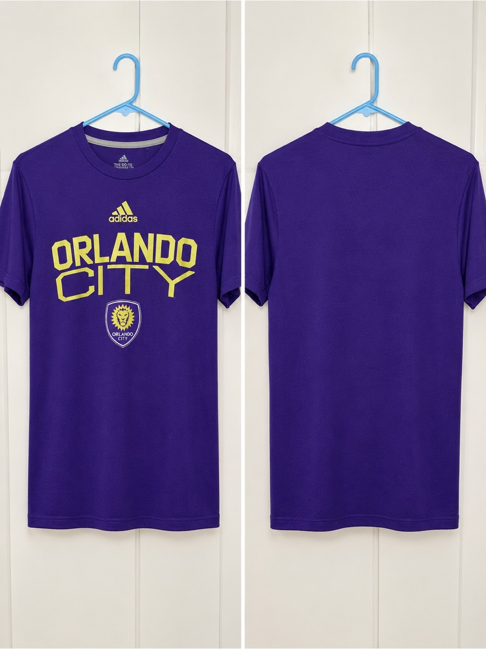 adidas Purple Orlando City Logo Tee with Yellow Graphics
